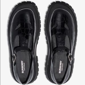 Burberry Croc-Embossed Leather T-Bar Shoes